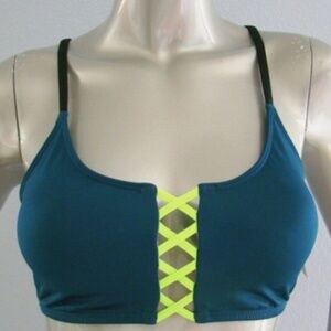 PINK Victorias Secret Dark Teal Contrast Crisscross Strappy Bikini Top M (A-C)